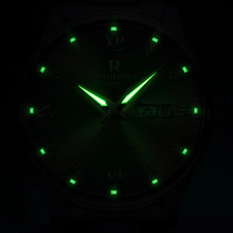 Waterproof luminous business mechanical watch with Swiss movement, stainless steel strap, and mineral glass mirror