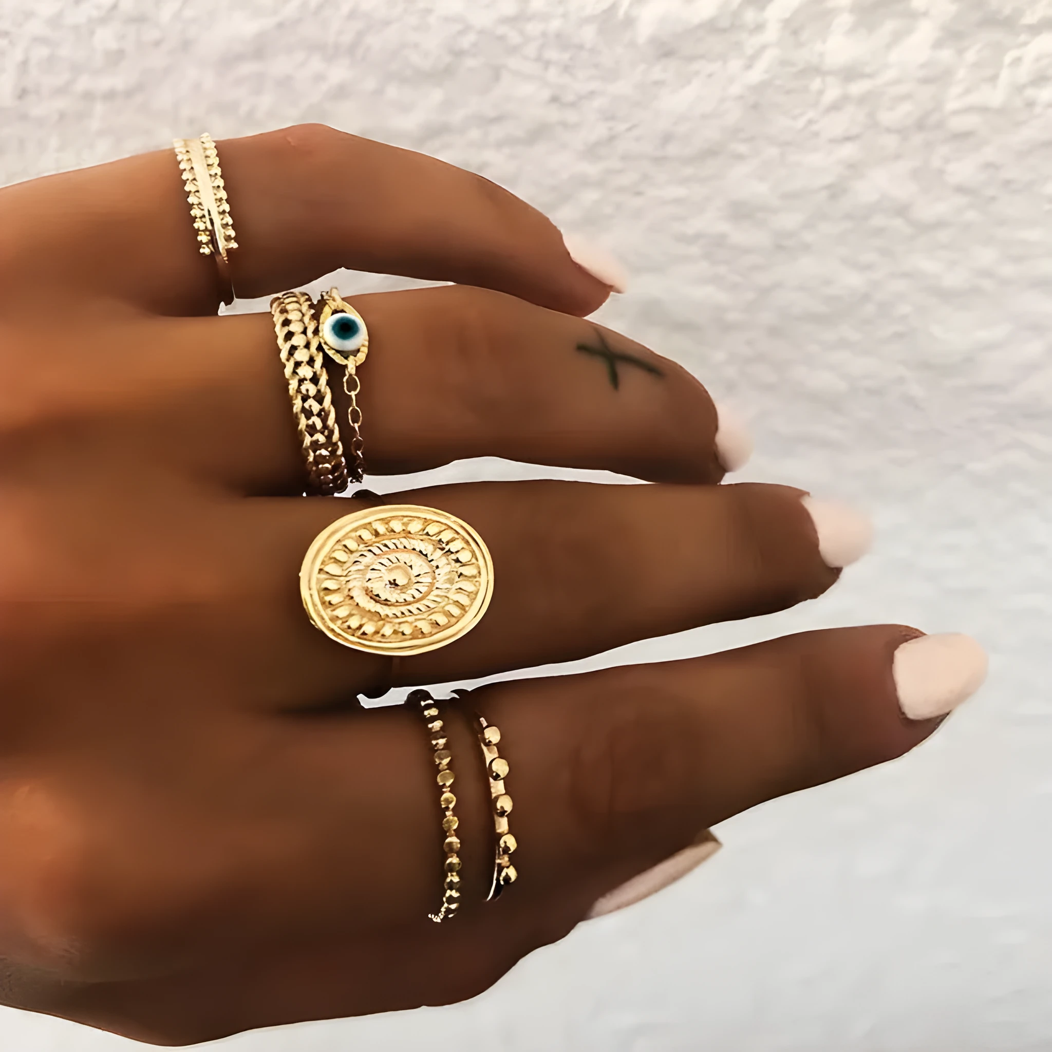 Adjustable alloy joint ring set with open cuff design, one ring in silver-tone finish