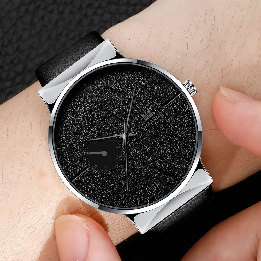 New Simple Trendy Men Earth Watch with 40mm stainless steel case and brown PU leather strap
