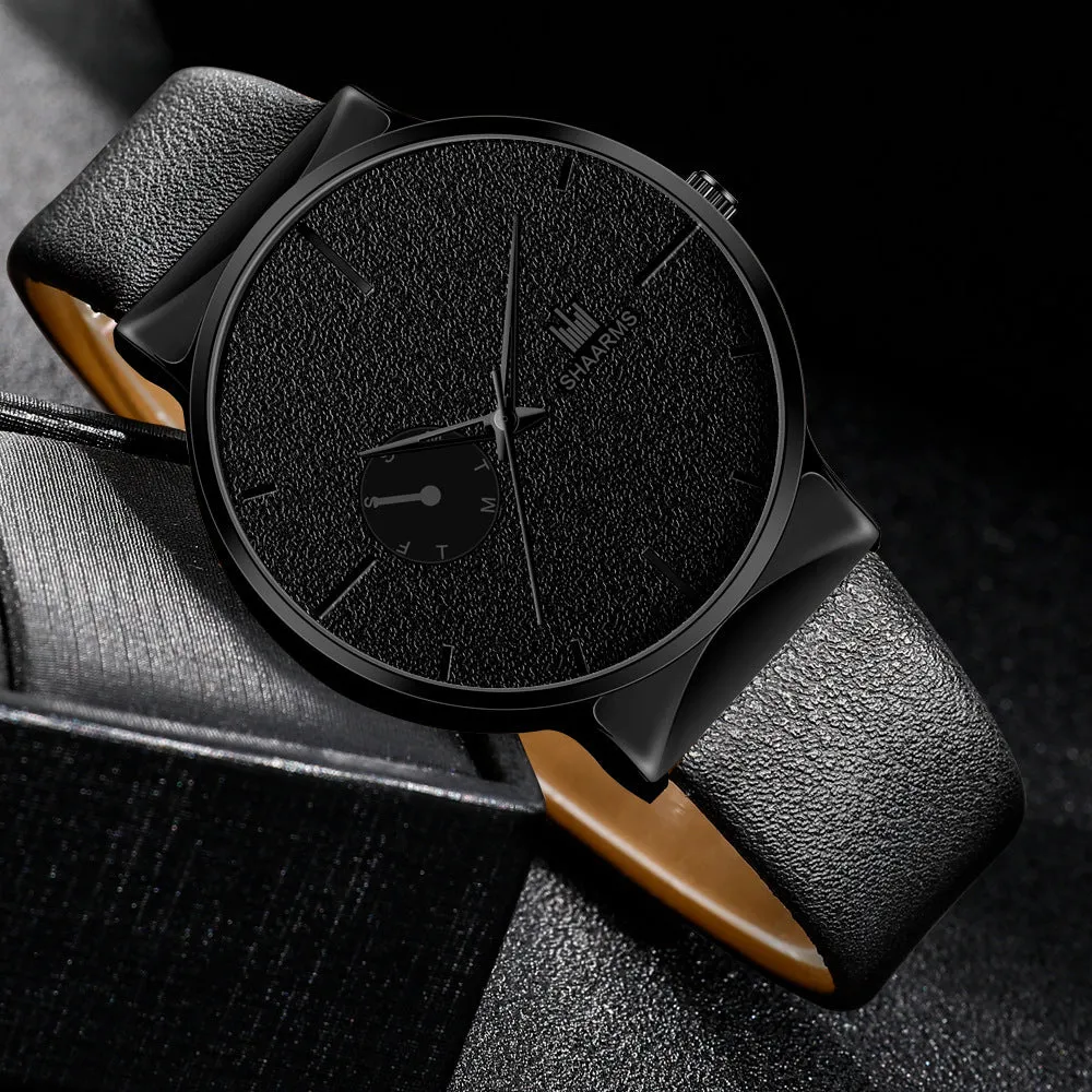 New Simple Trendy Men Earth Watch with 40mm stainless steel case and brown PU leather strap