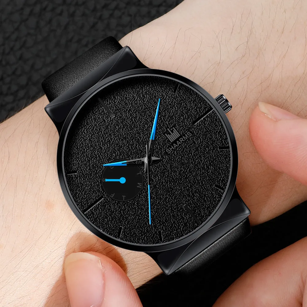 New Simple Trendy Men Earth Watch with 40mm stainless steel case and brown PU leather strap