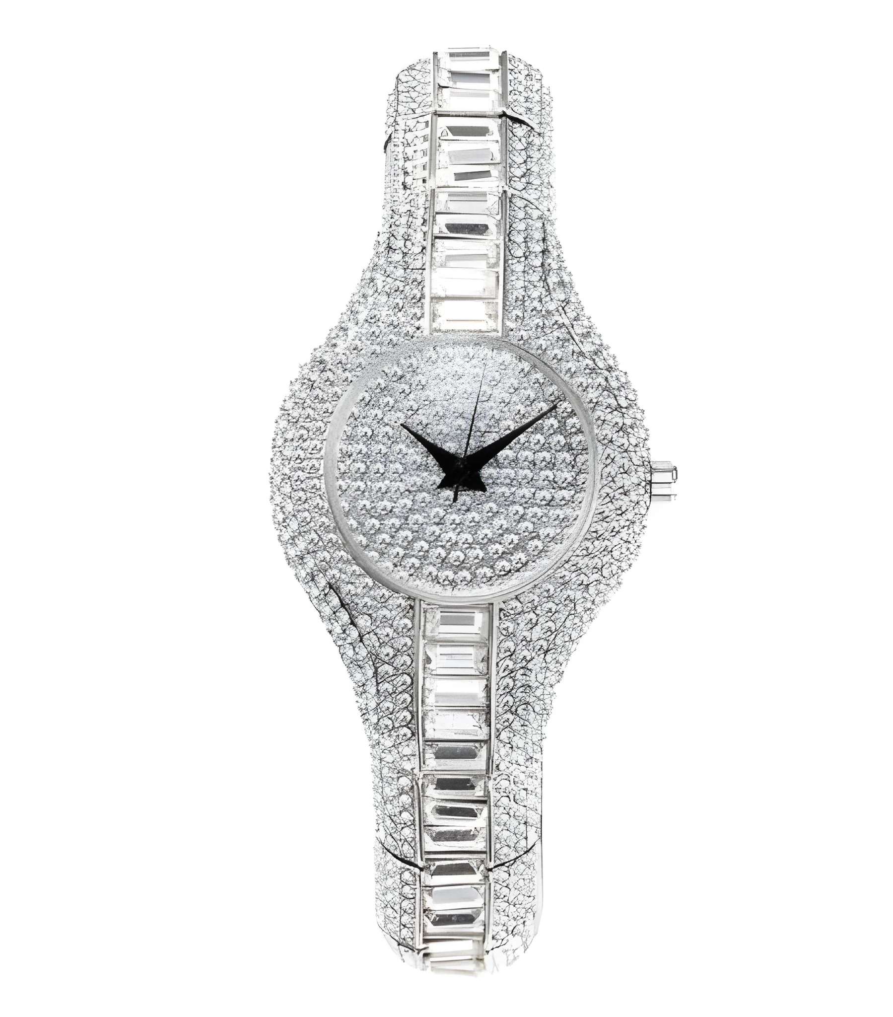 Gold alloy quartz women's watch with round dial, mineral glass mirror, and decorative inlay on brown background