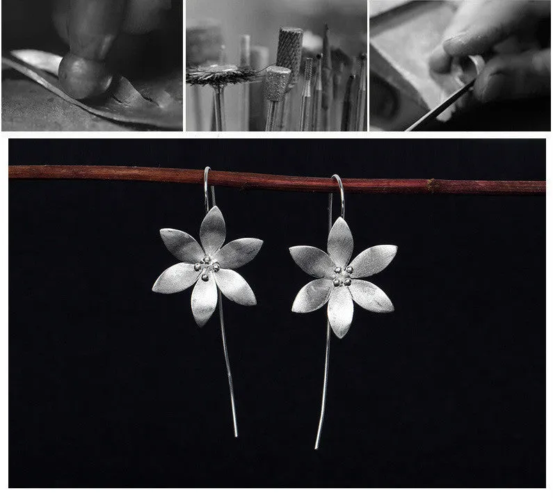 925 sterling silver lotus earrings for women Korean style flower earrings silver colour individually packed