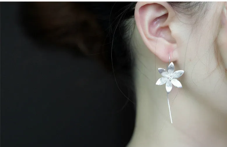 925 sterling silver lotus earrings for women Korean style flower earrings silver colour individually packed