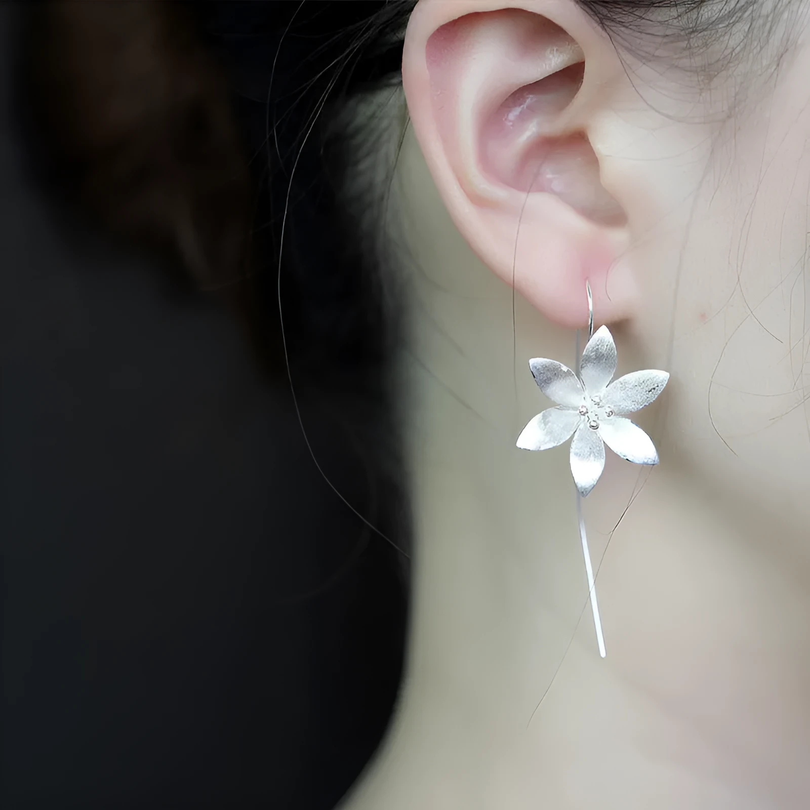 925 sterling silver lotus earrings for women Korean style flower earrings silver colour individually packed