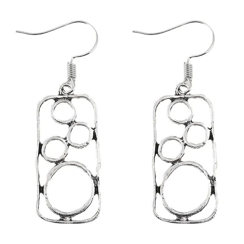 Geometric round earrings in antique silver finish made from zinc alloy for men and women