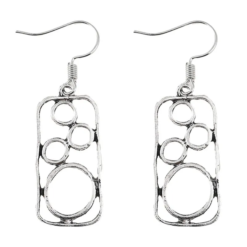Geometric round earrings in antique silver finish made from zinc alloy for men and women