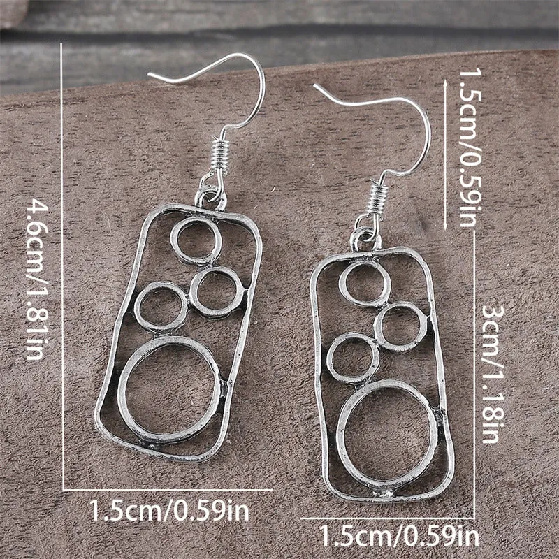 Geometric round earrings in antique silver finish made from zinc alloy for men and women