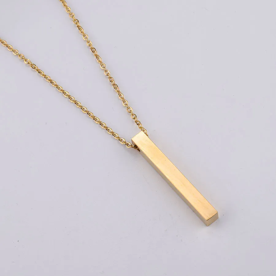 3D engraved bar necklace in colour-plated finish on adjustable stainless steel link chain