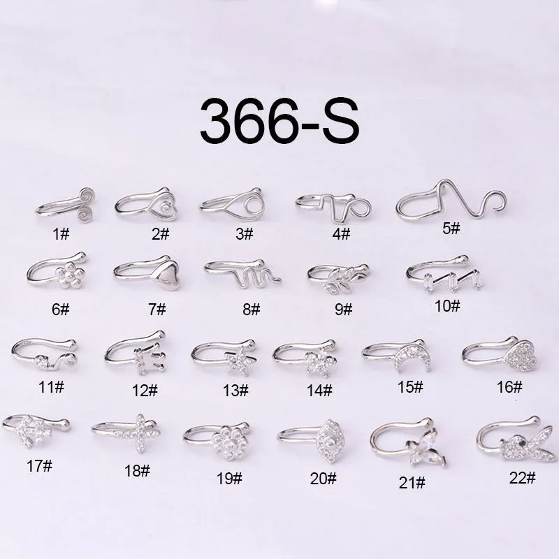 Heart-shaped AAA zircon nose ring in brass setting, clip-on design, gold finish