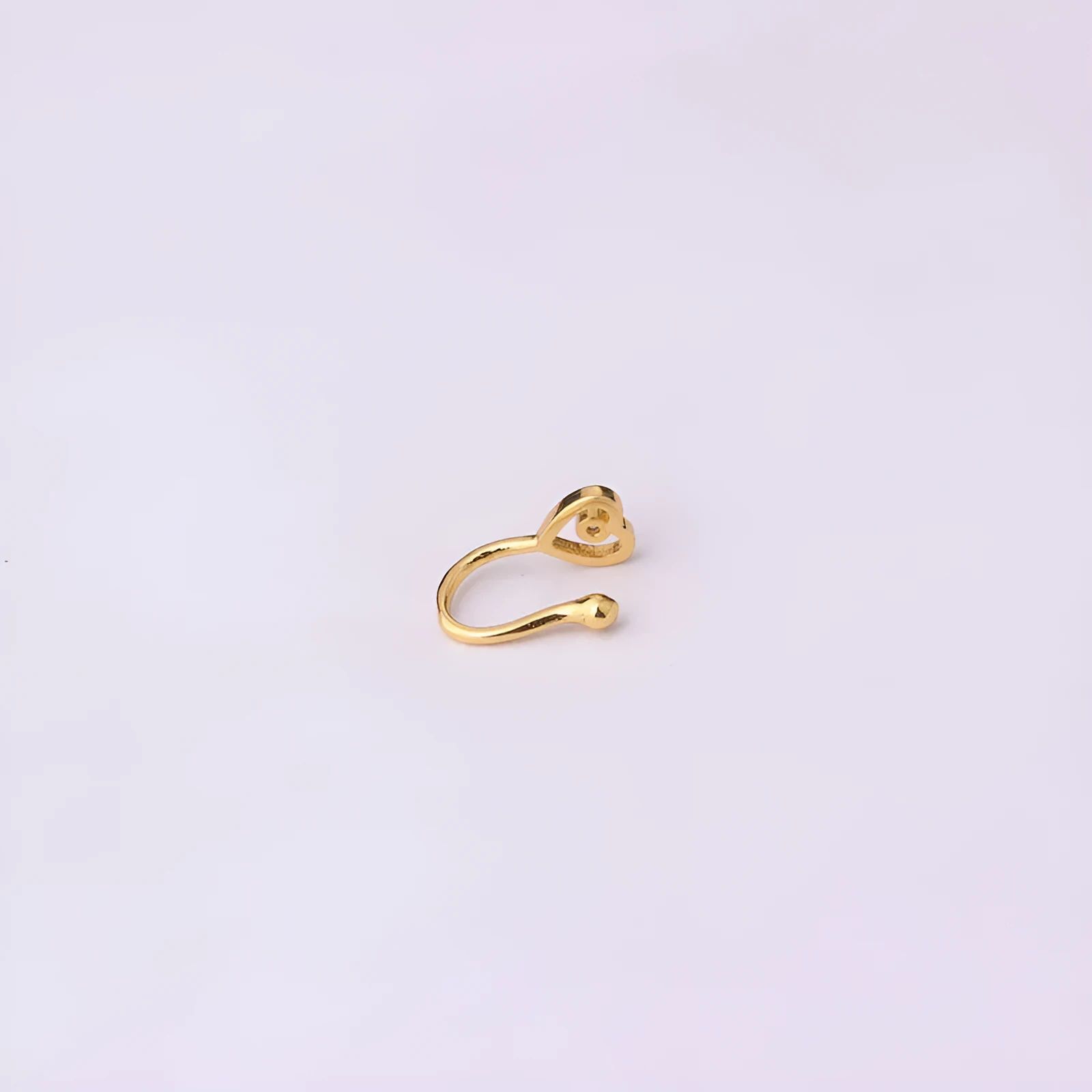 Heart-shaped AAA zircon nose ring in brass setting, clip-on design, gold finish