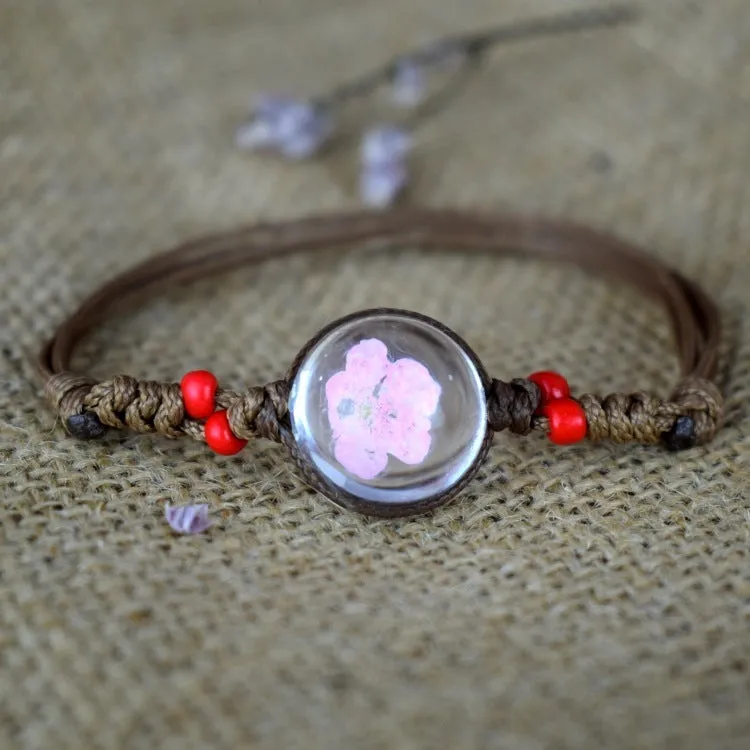 Glass bead starry time gemstone necklace with dried flowers and embossed beads