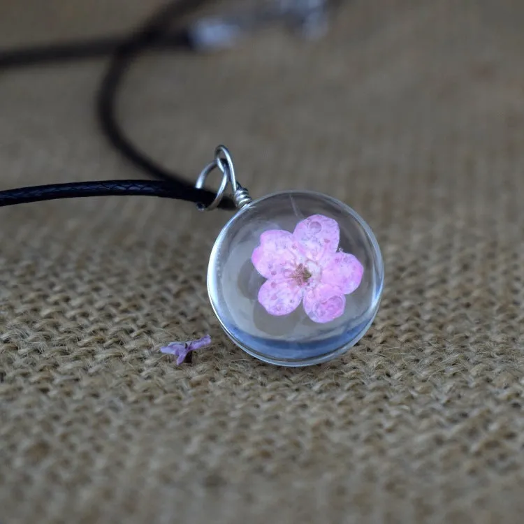 Glass bead starry time gemstone necklace with dried flowers and embossed beads