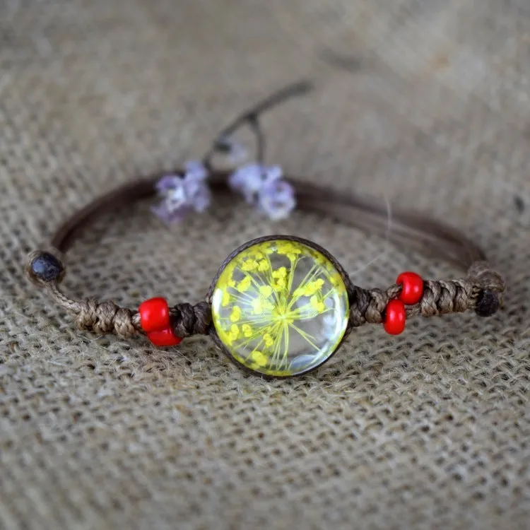 Glass bead starry time gemstone necklace with dried flowers and embossed beads