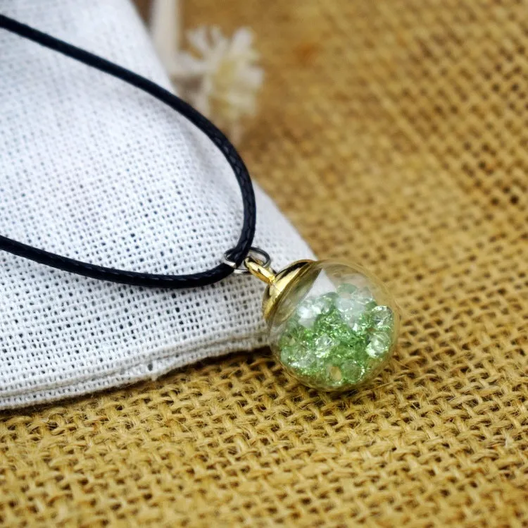 Glass bead starry time gemstone necklace with dried flowers and embossed beads