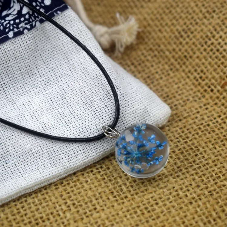Glass bead starry time gemstone necklace with dried flowers and embossed beads