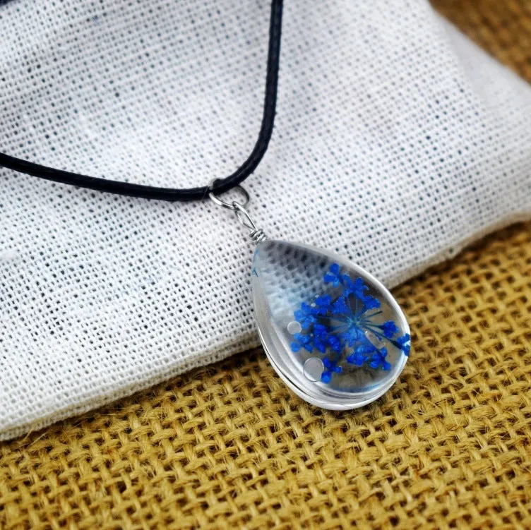 Glass bead starry time gemstone necklace with dried flowers and embossed beads