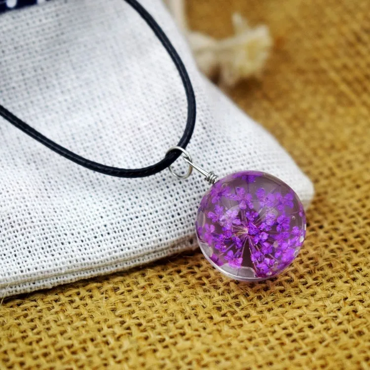 Glass bead starry time gemstone necklace with dried flowers and embossed beads
