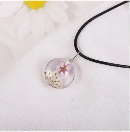 Glass bead starry time gemstone necklace with dried flowers and embossed beads