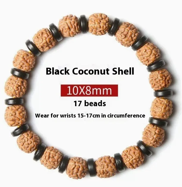 Brown volcanic stone agate beaded bracelet with rope chain on wrist