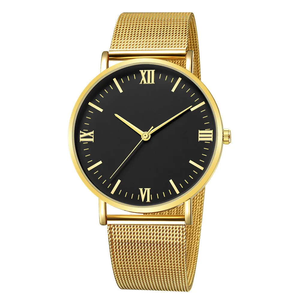 Men's casual quartz watch with round alloy case, mineral glass, pointer and number display, 40mm dial, available in all black