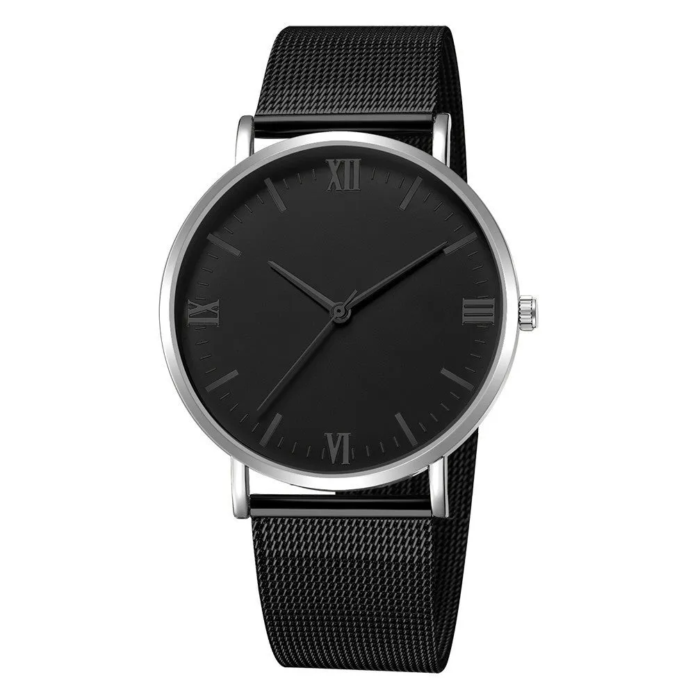Men's casual quartz watch with round alloy case, mineral glass, pointer and number display, 40mm dial, available in all black