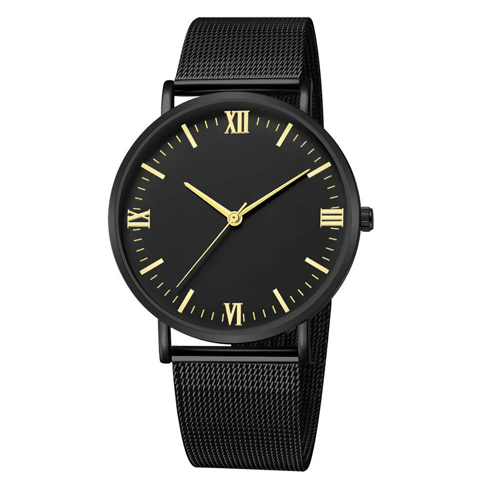 Men's casual quartz watch with round alloy case, mineral glass, pointer and number display, 40mm dial, available in all black