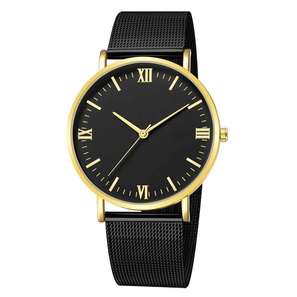 Men's casual quartz watch with round alloy case, mineral glass, pointer and number display, 40mm dial, available in all black