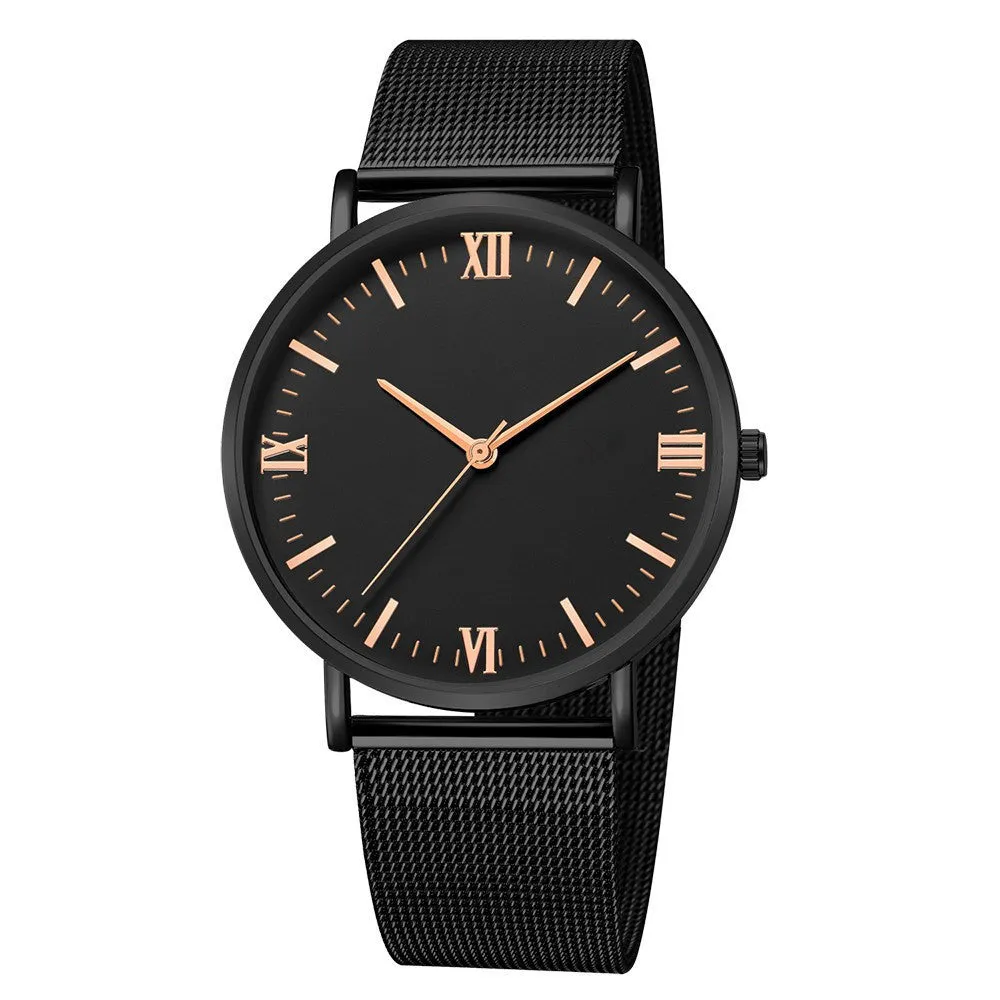 Men's casual quartz watch with round alloy case, mineral glass, pointer and number display, 40mm dial, available in all black