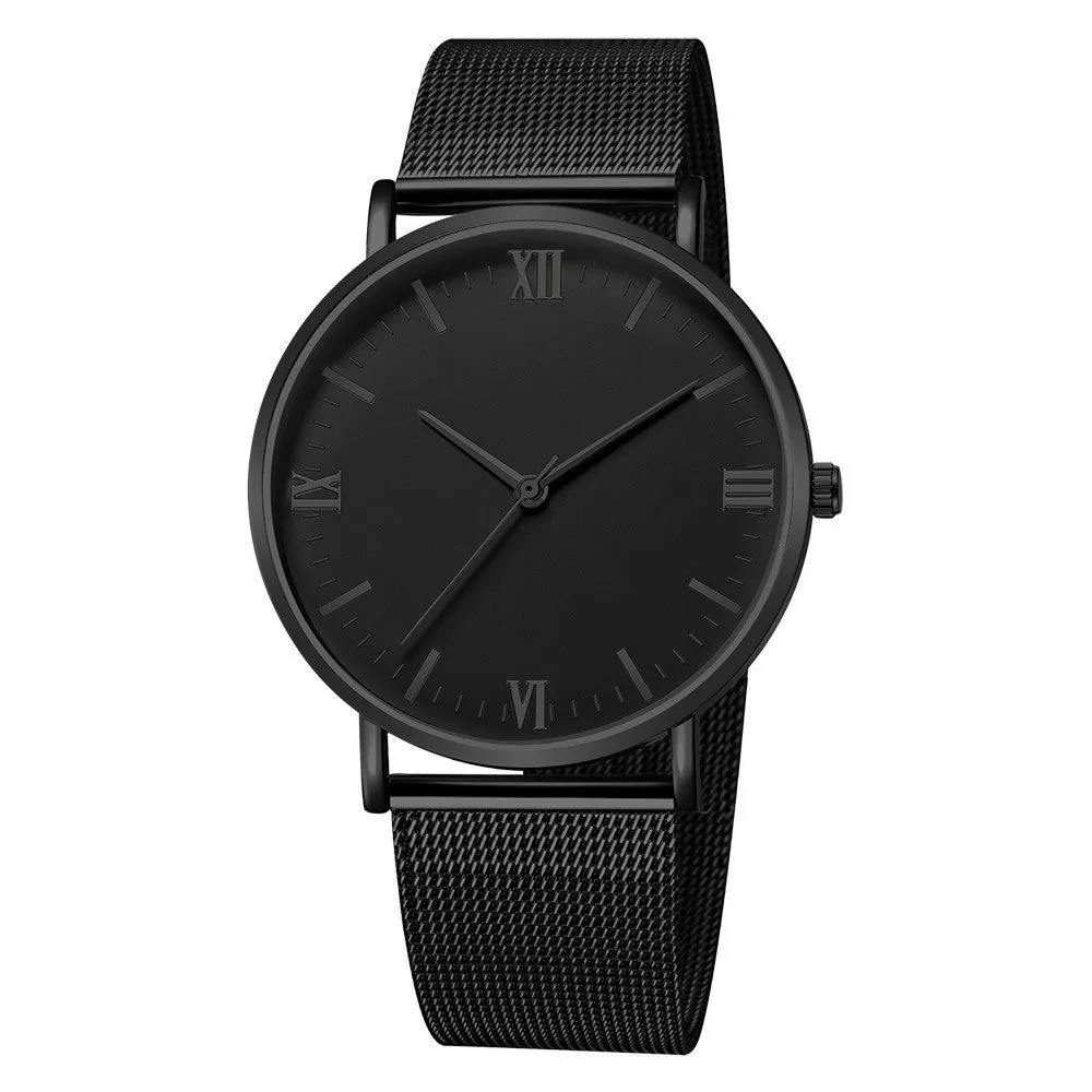 Men's casual quartz watch with round alloy case, mineral glass, pointer and number display, 40mm dial, available in all black