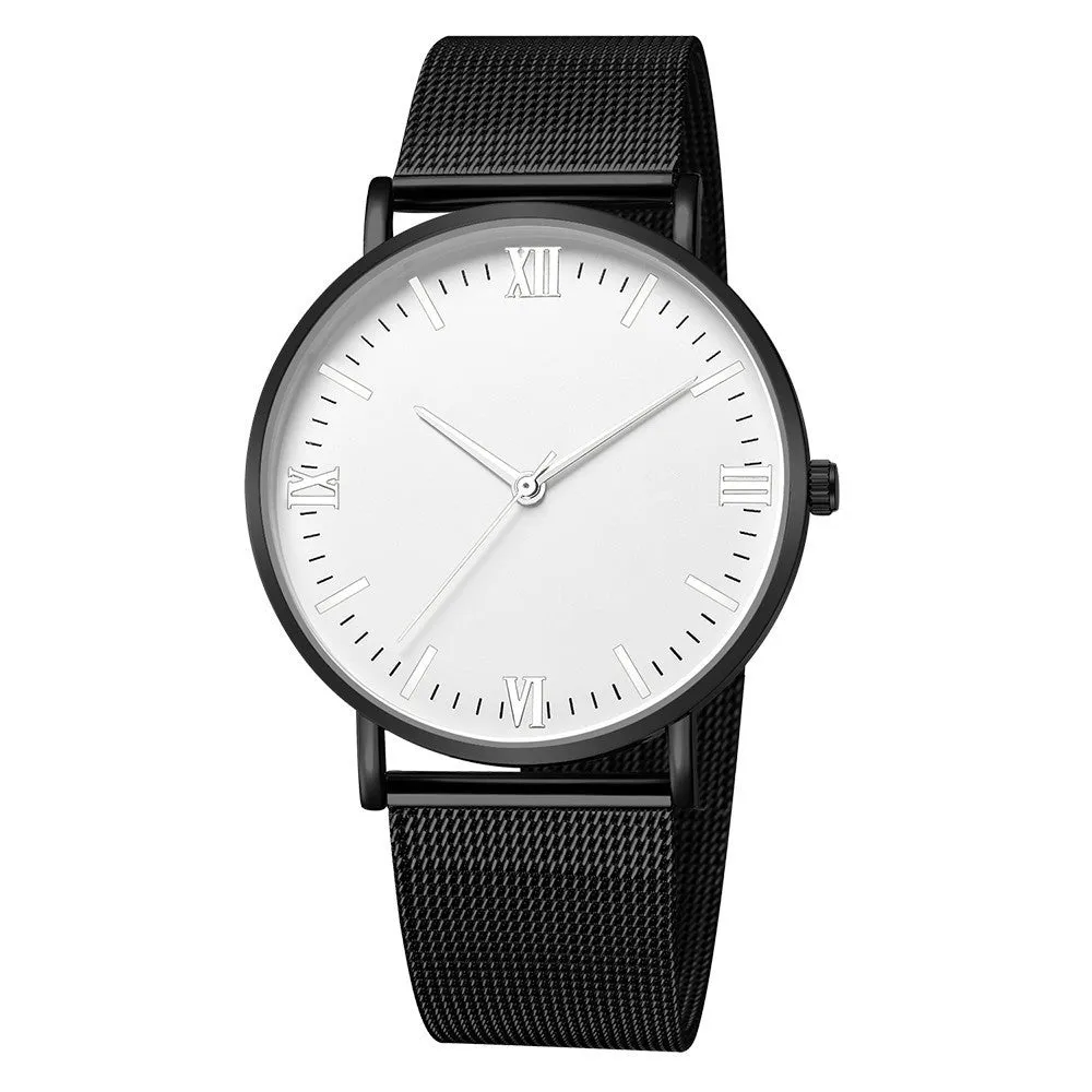 Men's casual quartz watch with round alloy case, mineral glass, pointer and number display, 40mm dial, available in all black