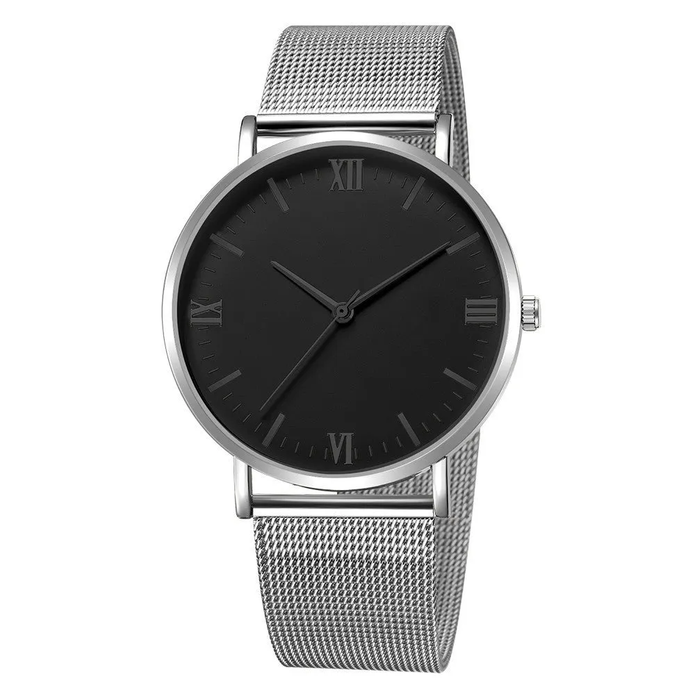 Men's casual quartz watch with round alloy case, mineral glass, pointer and number display, 40mm dial, available in all black