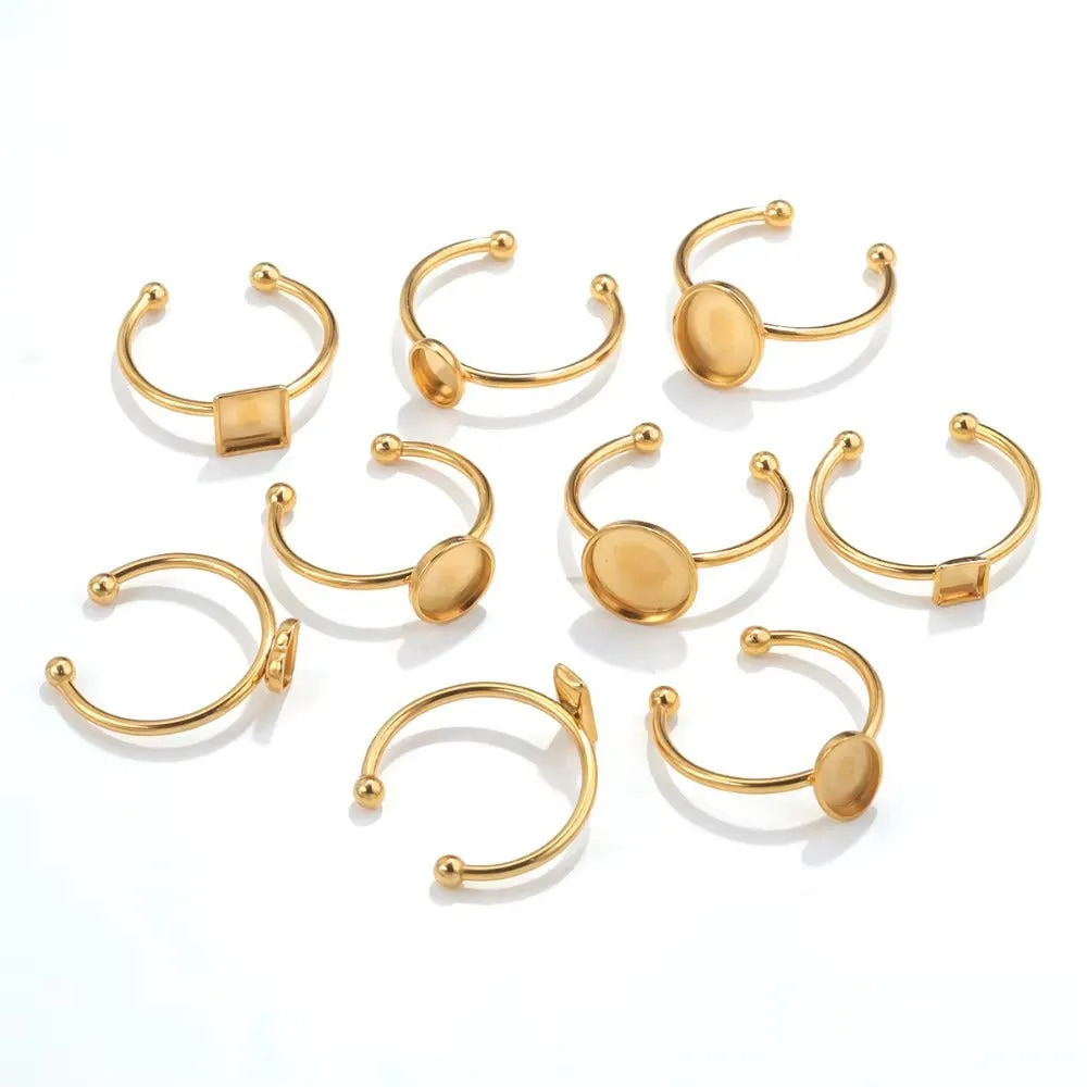 Golden electroplated stainless steel DIY ring setting with totem pattern in medium size