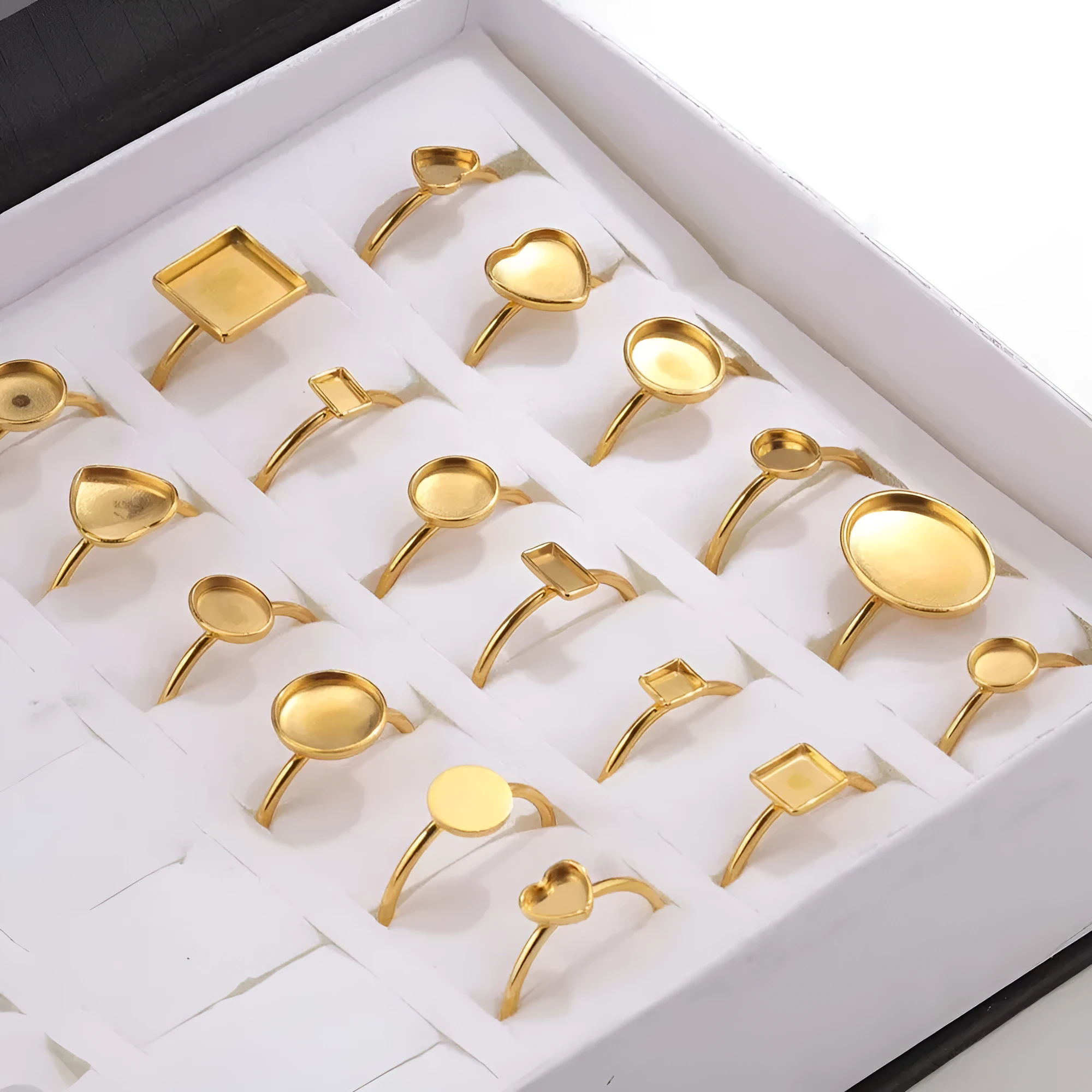 Golden electroplated stainless steel DIY ring setting with totem pattern in medium size