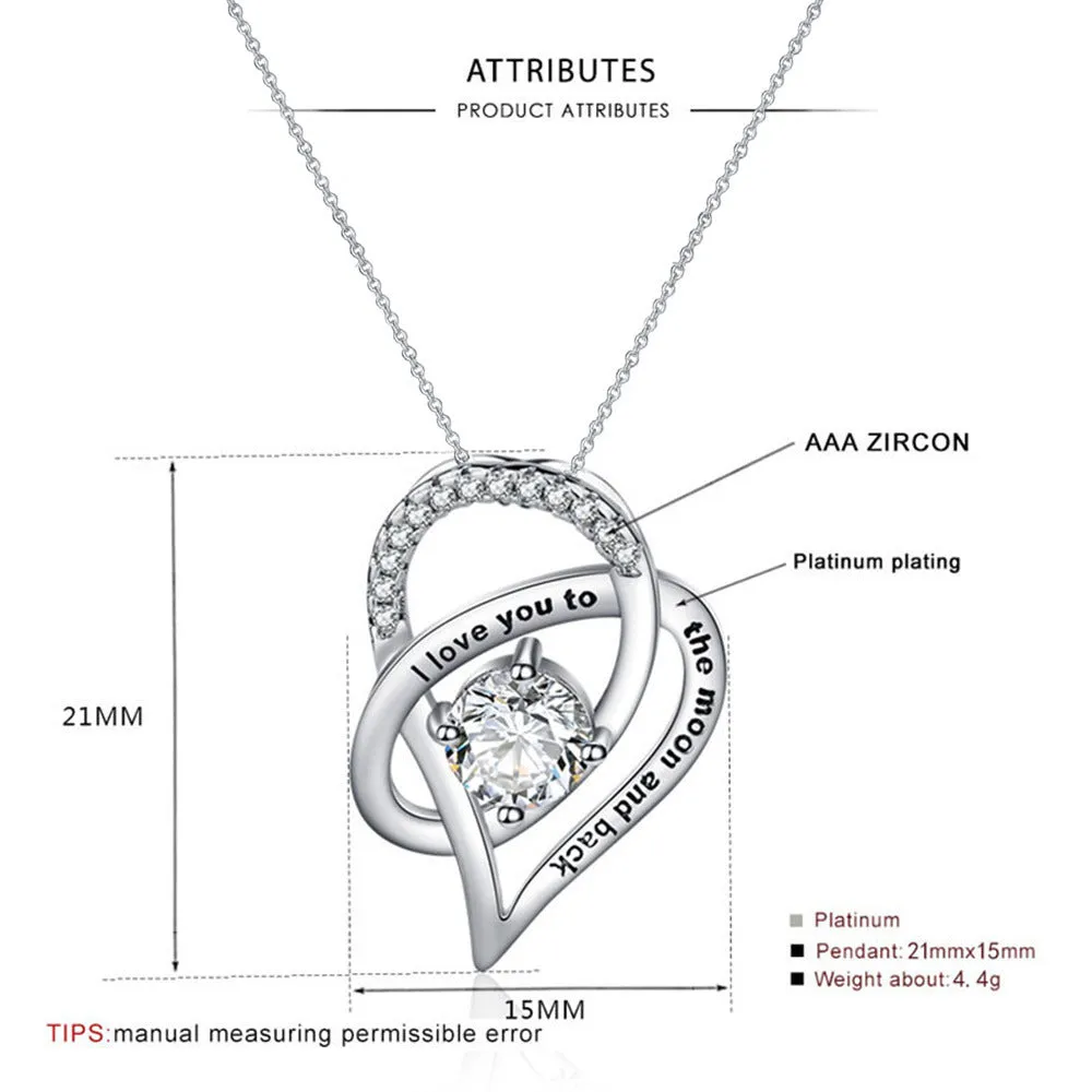 Rosewood lamp box gift set with hollow heart-shaped zircon pendant necklace on copper white gold plated chain