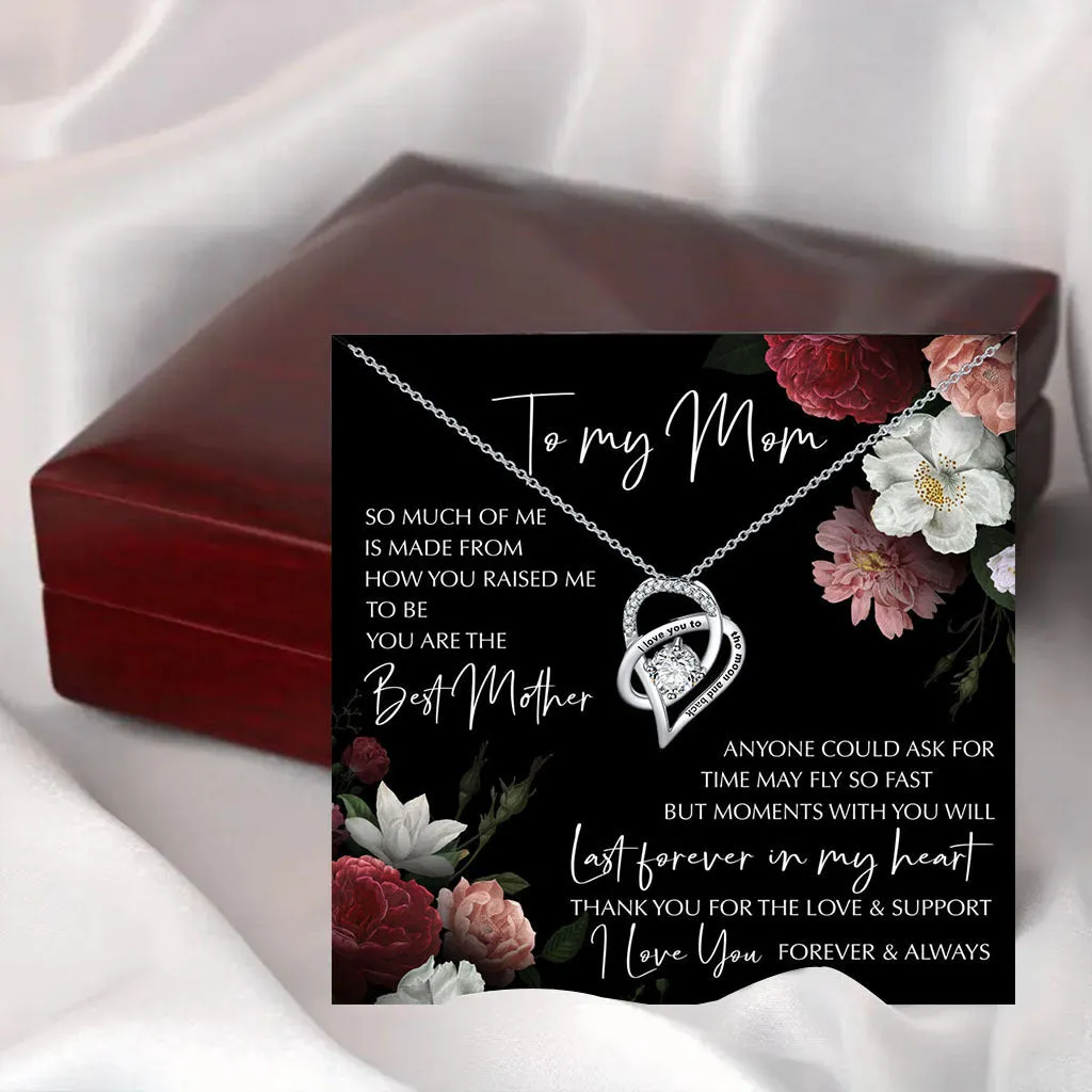Rosewood lamp box gift set with hollow heart-shaped zircon pendant necklace on copper white gold plated chain