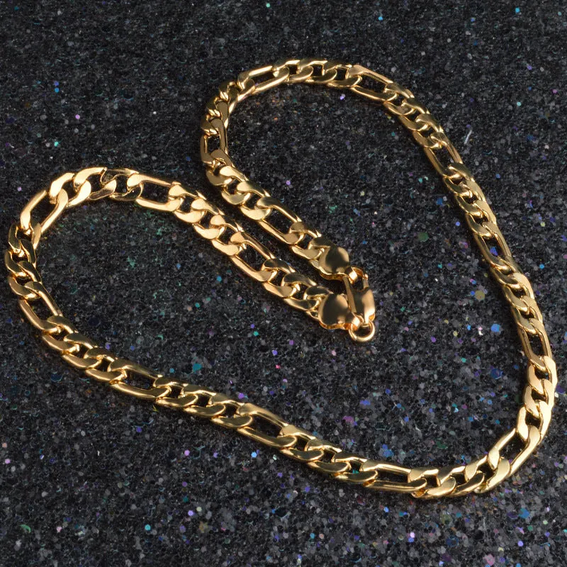 8mm solid silver curb link necklace with 18k gold finish on white background