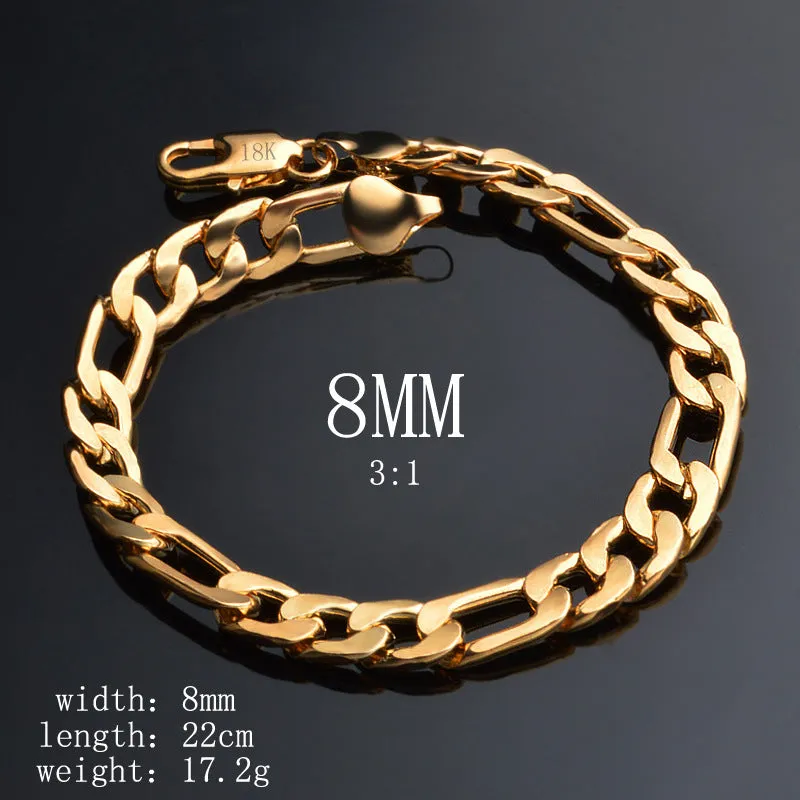 8mm solid silver curb link necklace with 18k gold finish on white background