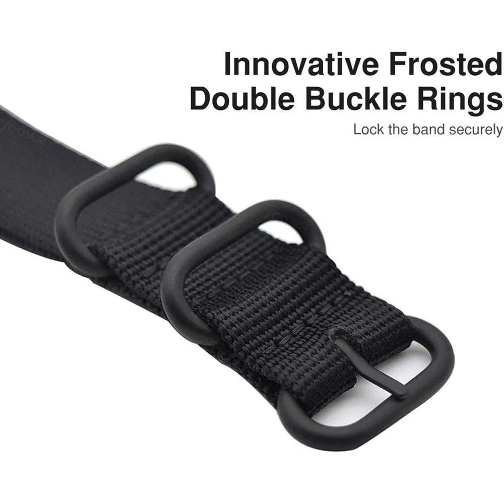 Army Green nylon replacement strap with a three-ring metal buckle for a Fitbit Charge 3 or Charge 4 fitness tracker.