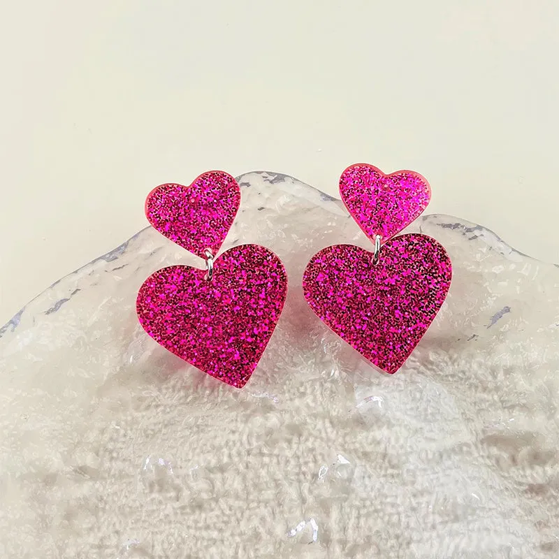 Acrylic geometric love earrings for women in picture colour, lightweight fashion jewellery