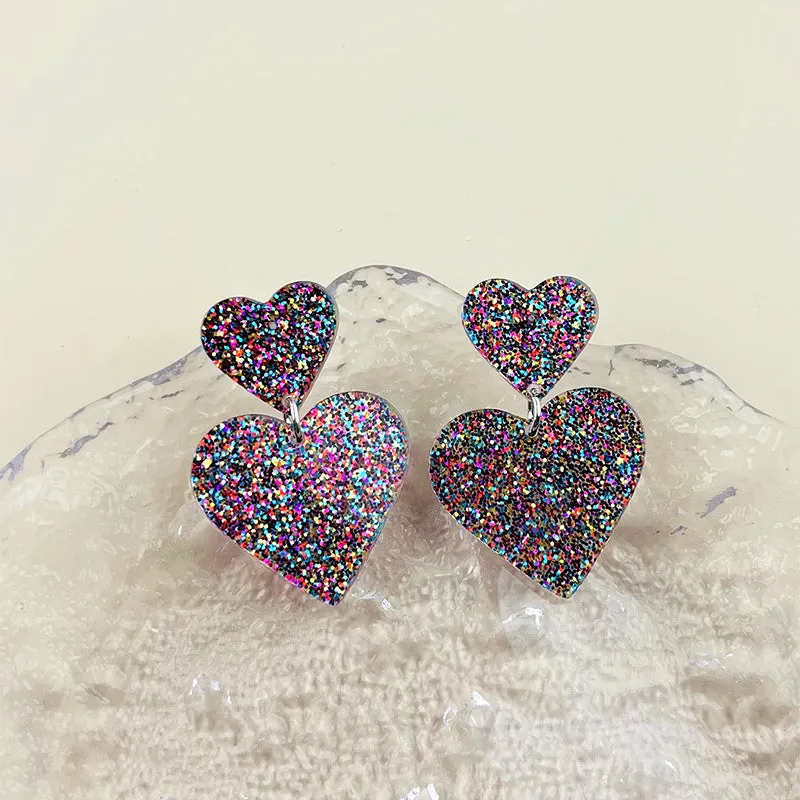 Acrylic geometric love earrings for women in picture colour, lightweight fashion jewellery
