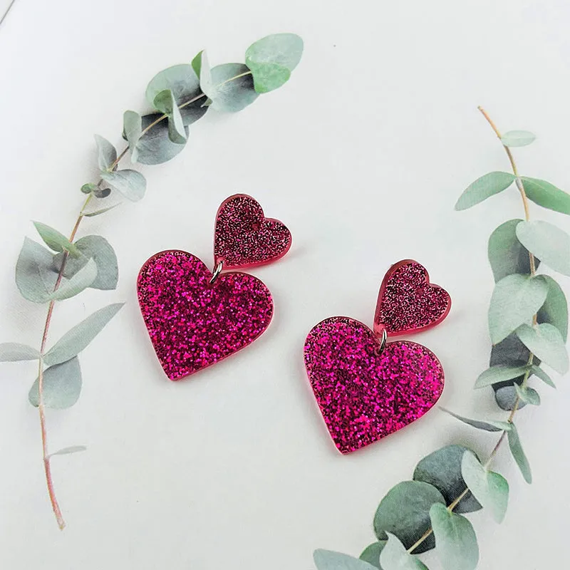 Acrylic geometric love earrings for women in picture colour, lightweight fashion jewellery