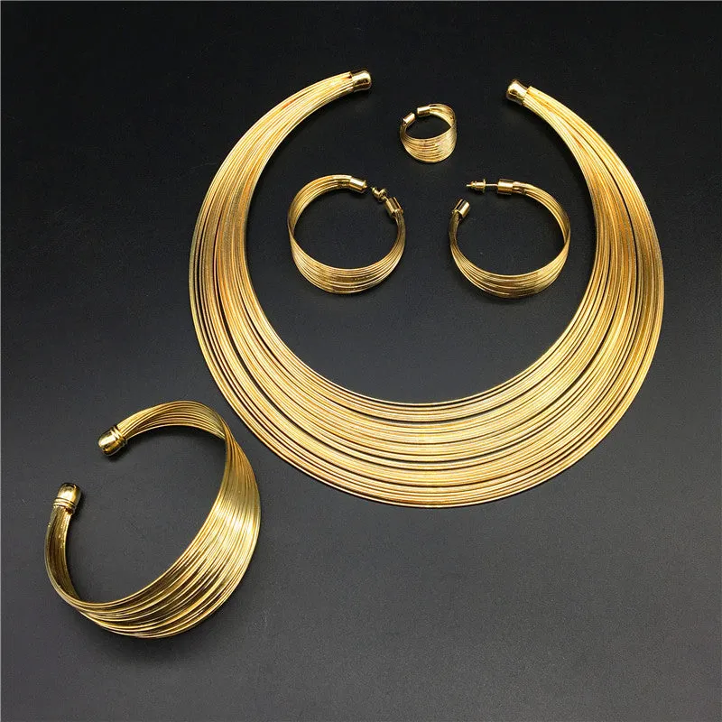 Nigeria bride necklace set gold colour alloy electroplated earrings necklace and hand accessories