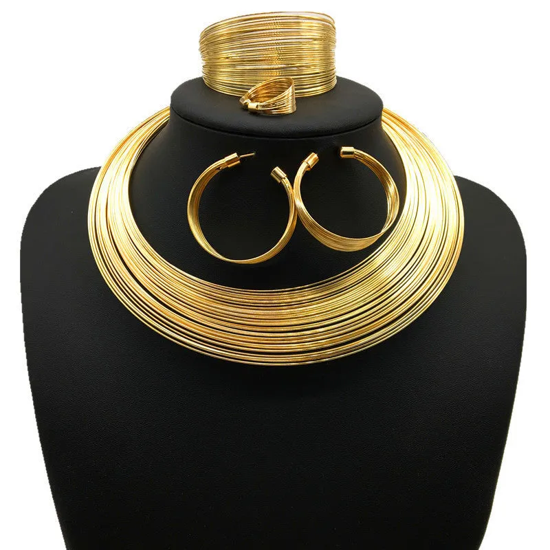 Nigeria bride necklace set gold colour alloy electroplated earrings necklace and hand accessories