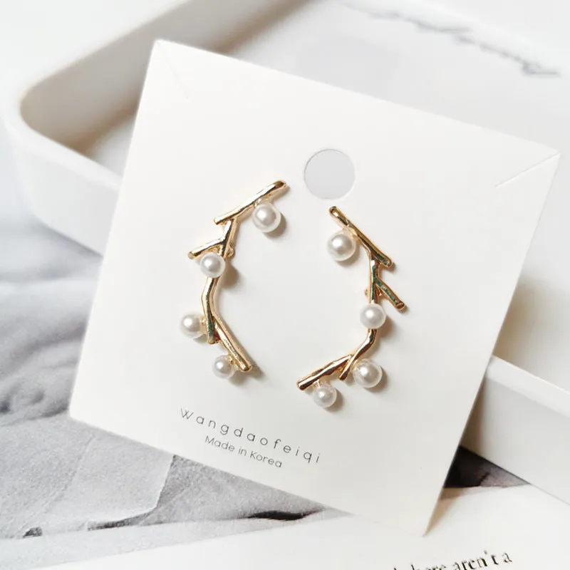 Women's personalized pearl net drop dangle earrings with a silver tone finish