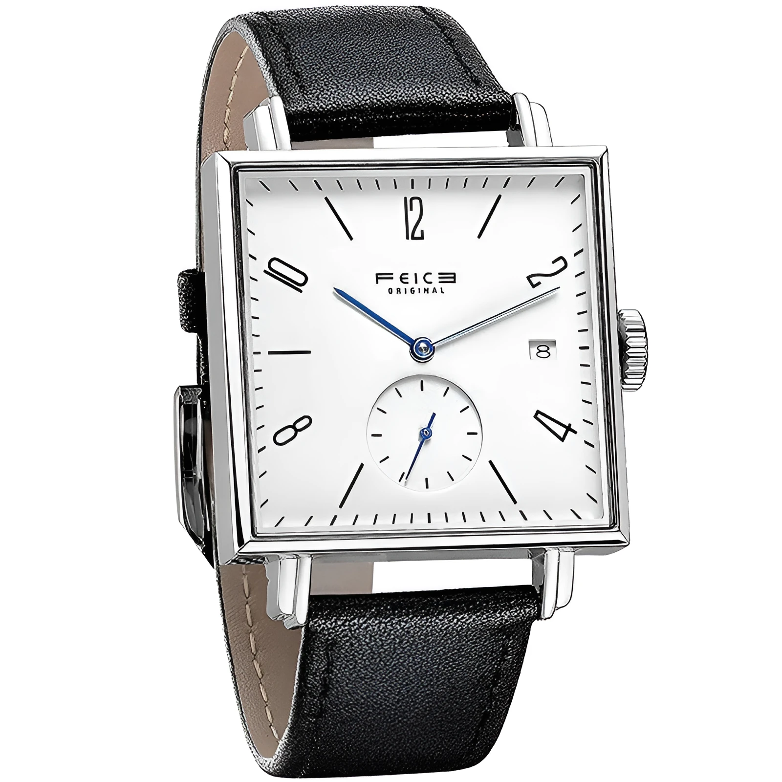 Square automatic mechanical watch with sapphire mirror, brown dial, hollow design showing gears
