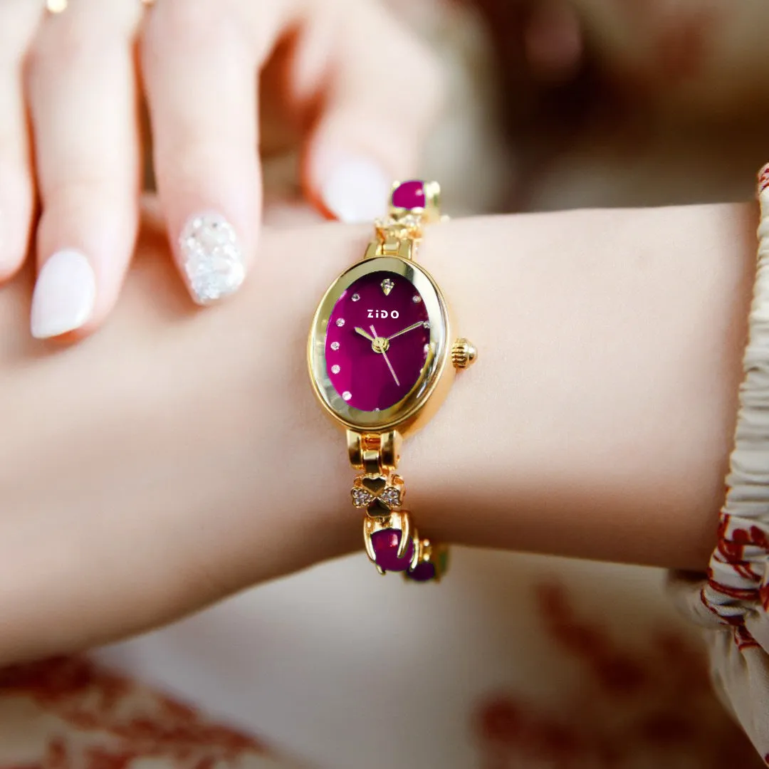 Women's quartz wrist watch with diamond accents, slim 8mm case, available in multiple colours