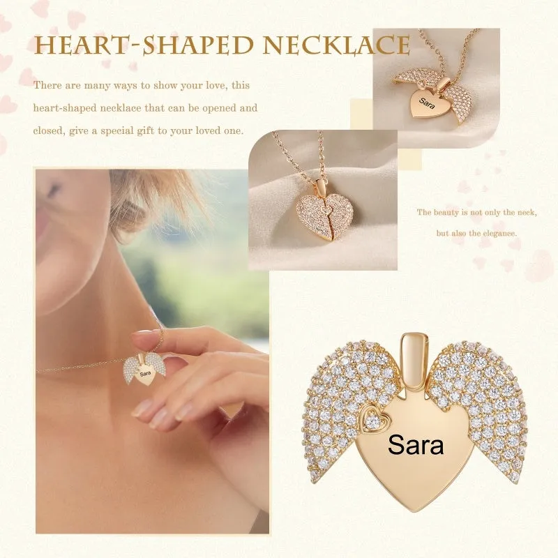 Personalised real gold tone heart locket necklace with zirconia pave and custom engraving on titanium steel chain.