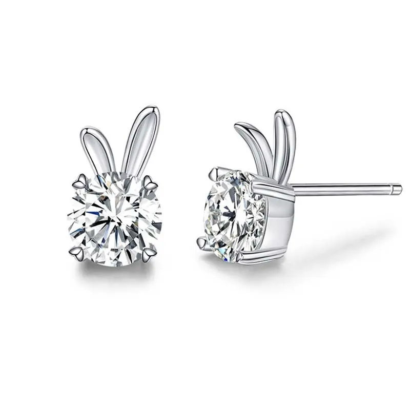 Rabbit moissanite sterling silver ear studs 925 silver 1 karat option