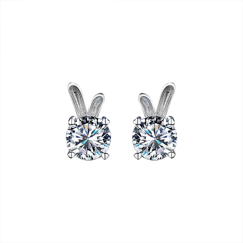Rabbit moissanite sterling silver ear studs 925 silver 1 karat option